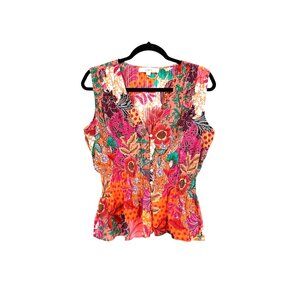 LOFT Floral Smocked V-Neck Peplum Blouse